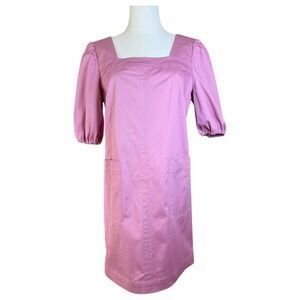LDT Mauve Pink Mini Dress Size 4 Puff Sleeve Square Neck Patch Pockets Coquette